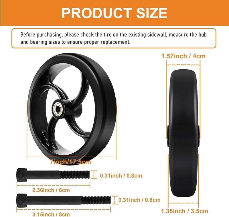 CANWUPON 2 PCS 7-Inch Walker Replacement Wheelchair Wheels - Eco-Friendly Rubber Material, Wear-Resistant PU Tires, Anti-Slip, Durable ABS Wheels (7-Inch 2 PCS) - Image 2